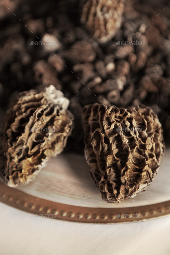 Dried morels on a market stall Stock Photo by Redzen2 PhotoDune