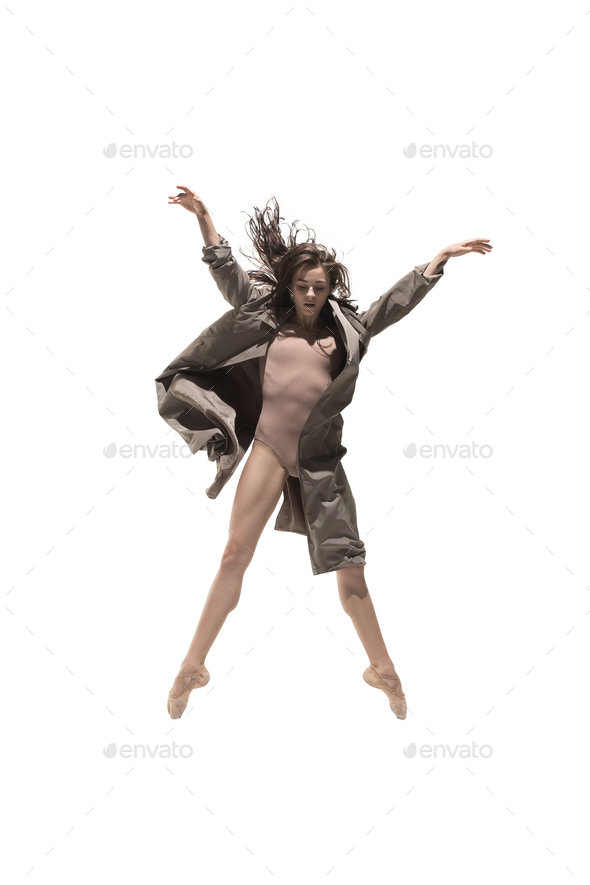 Beautiful slim young female modern jazz contemporary style ballet dancer