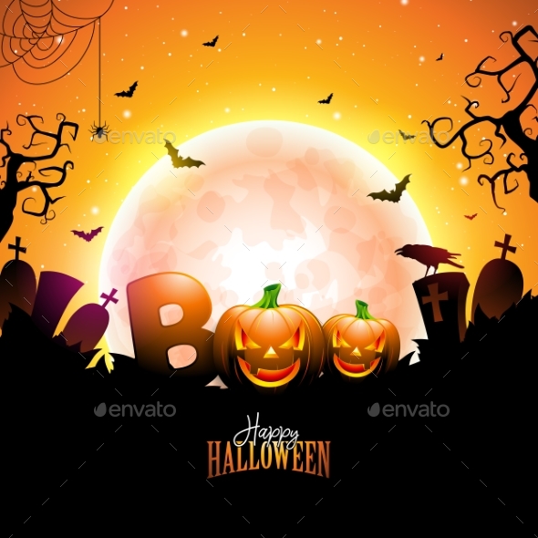Boo Happy Halloween Design with Typography - Halloween Seasons/Holidays
