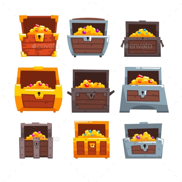 Collection of Wooden Chests with Treasures - Miscellaneous Vectors