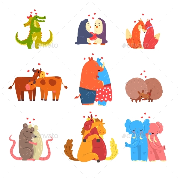 Couple of Animals in Love Embracing - Animals Characters