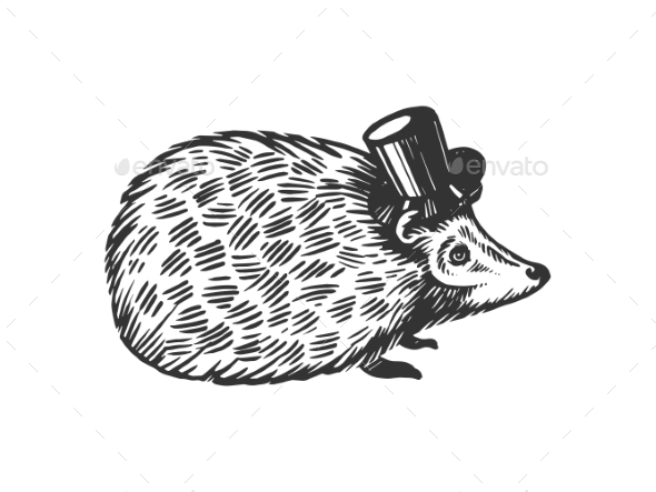 Hedgehog Animal in Cylinder Top Hat Engraving - Miscellaneous Vectors
