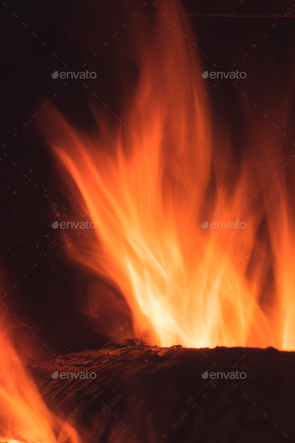 Log on fire in a home fireplace Stock Photo by pawopa3336 | PhotoDune