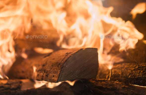 Logs on fire in a home fireplace Stock Photo by pawopa3336 | PhotoDune