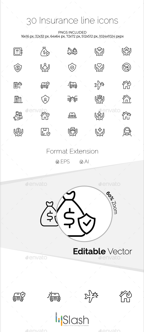 30 Insurance Line Icons - Business Icons