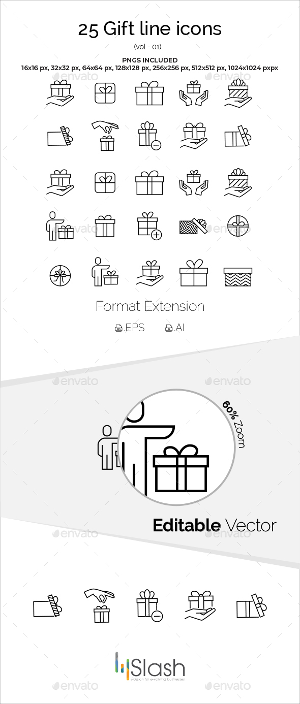 25 Gift Line Icons - Icons
