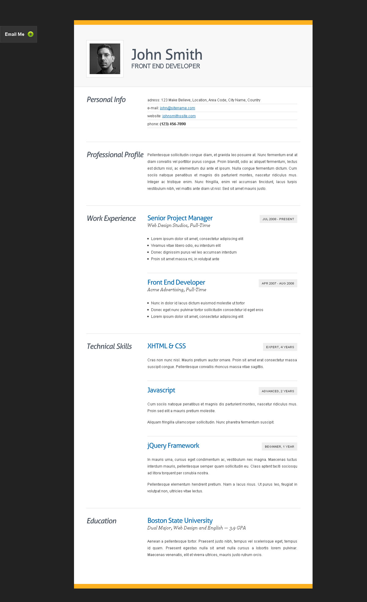 5 examples of beautiful resume  cv web templates