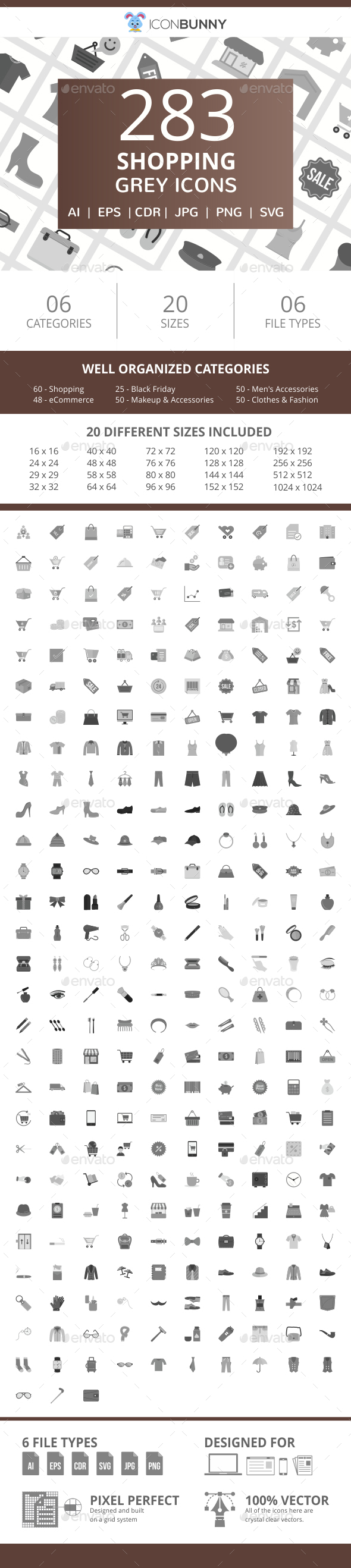 283 Shopping Flat Greyscale Icons - Icons