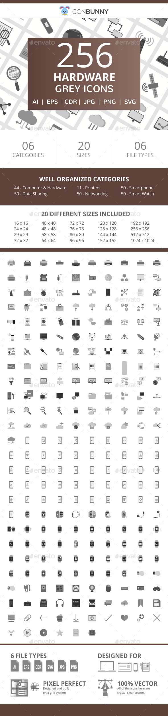 255 Hardware Flat Greyscale Icons - Icons