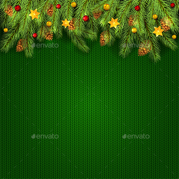 christmas decorations on green knitted background with fir tree branches christmas seasonsholidays - Christmas Tree Branches christmas decorations on green knitted background with fir tree branches christmas seasonsholidays - Christmas Tree Branches
