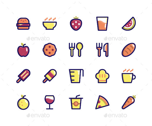 Food & Drink Filled Line Icons - Food Objects