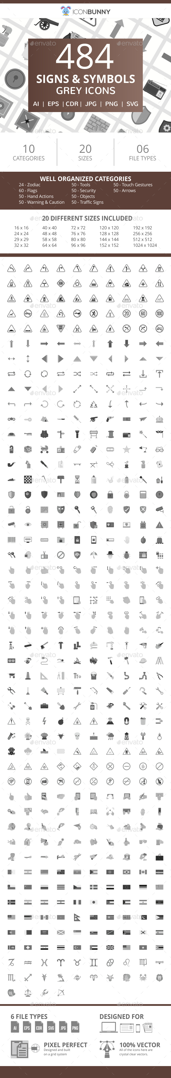 484 Signs & Symbols Flat Greyscale Icons - Icons