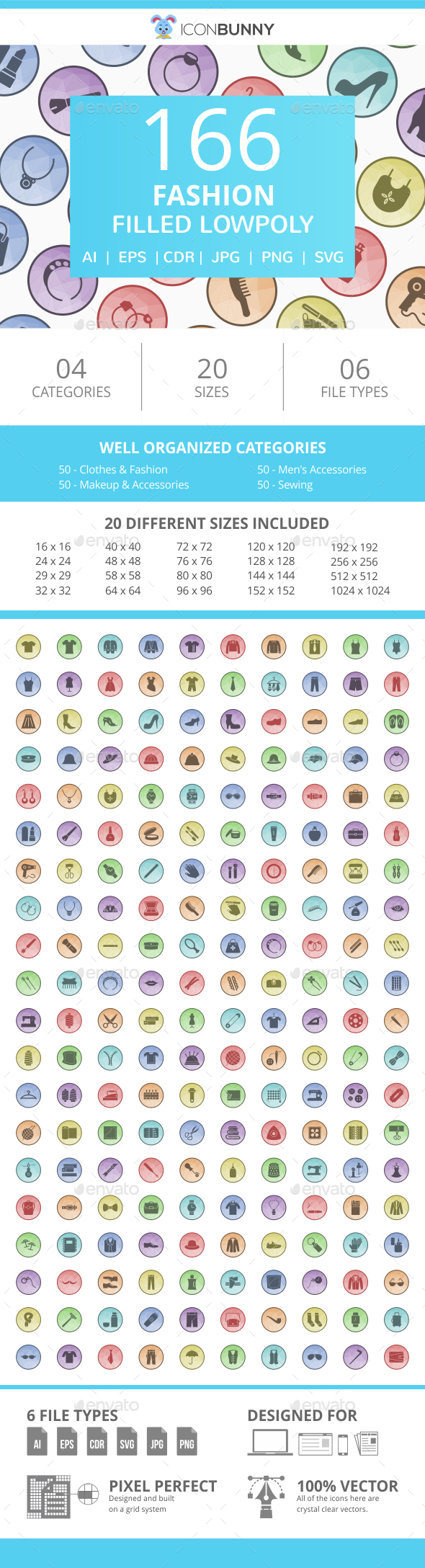 200 Fashion Filled Low Poly Icons - Icons