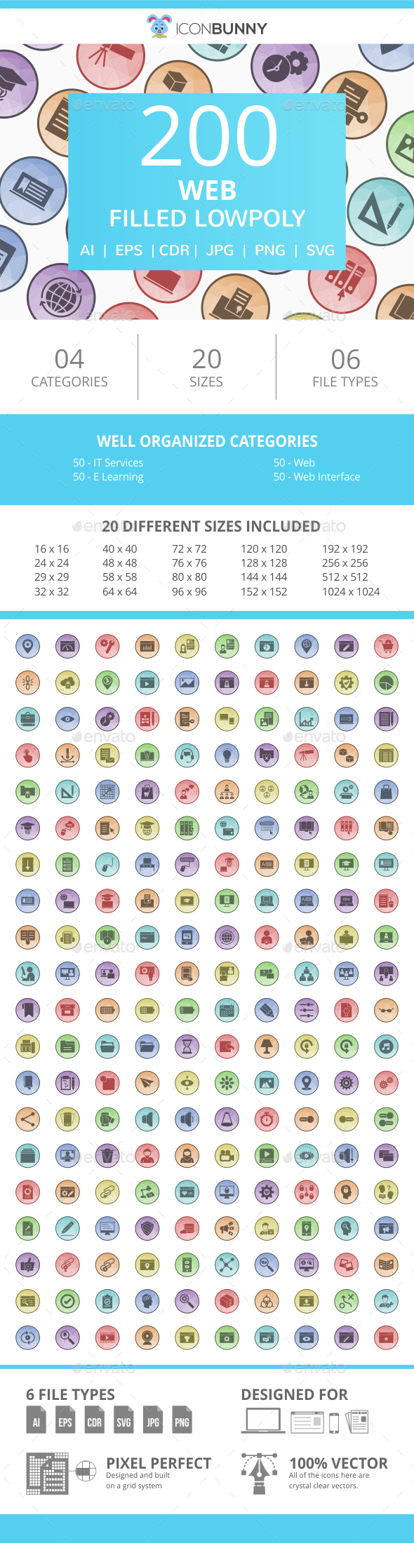 200 Web Filled Low Poly Icons - Icons