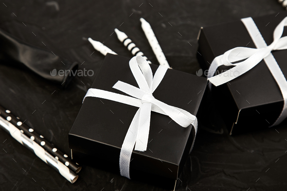 Birthday or Party accessories set with Gift boxes Stock Photo by bondarillia