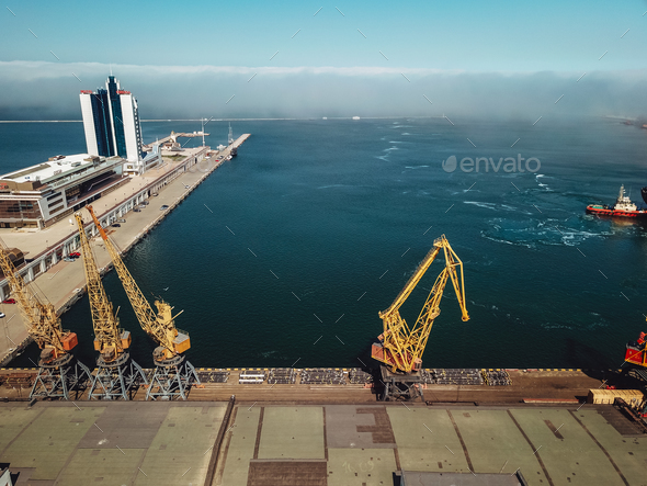 Sea port from a bird's-eye view. Odessa, Ukraine - Stock Photo - Images