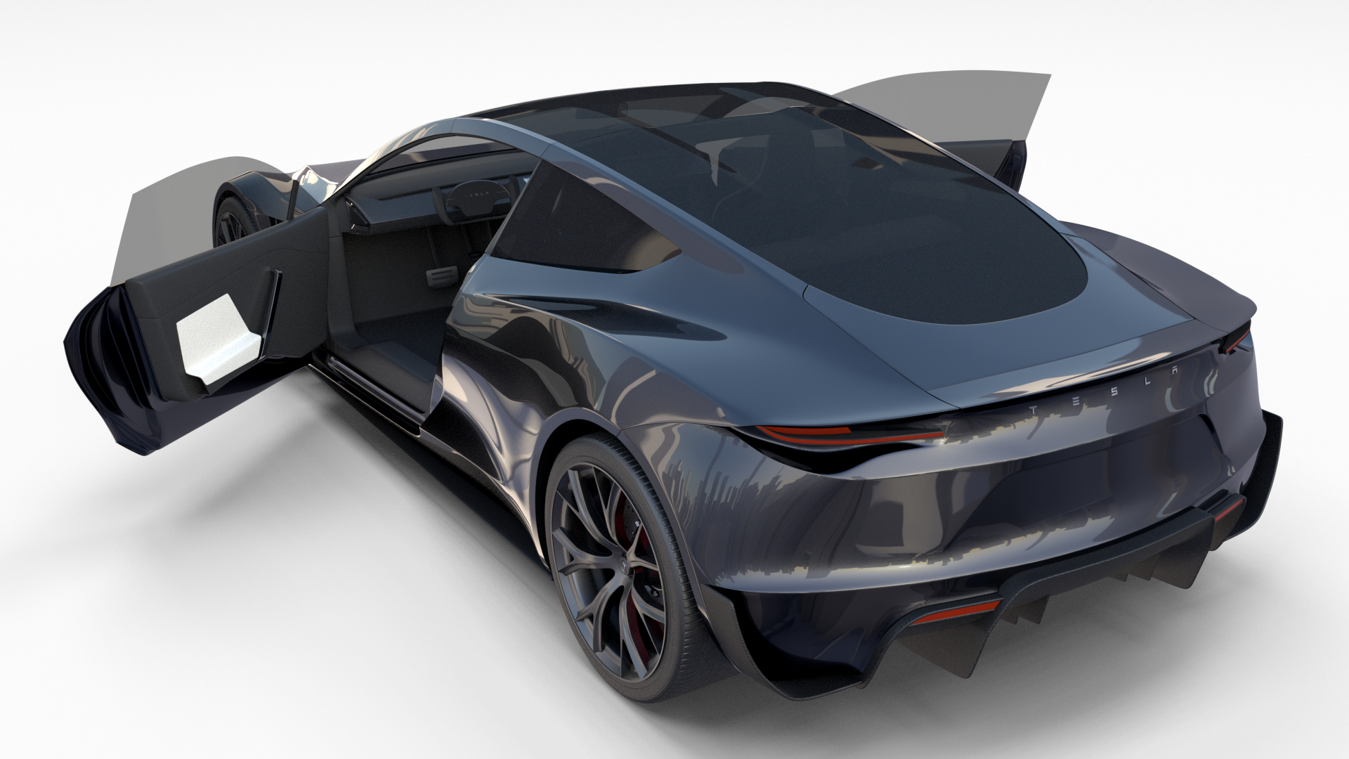 Tesla Roadster 2020 Midnight Silver With Interior And Chassis