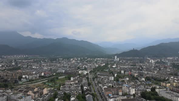 Cityscape Aerial, Sichuan Asia alt