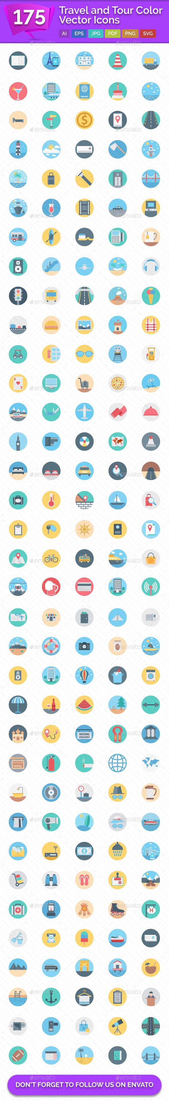 175 Travel and Tour Color Vector Icons - Icons