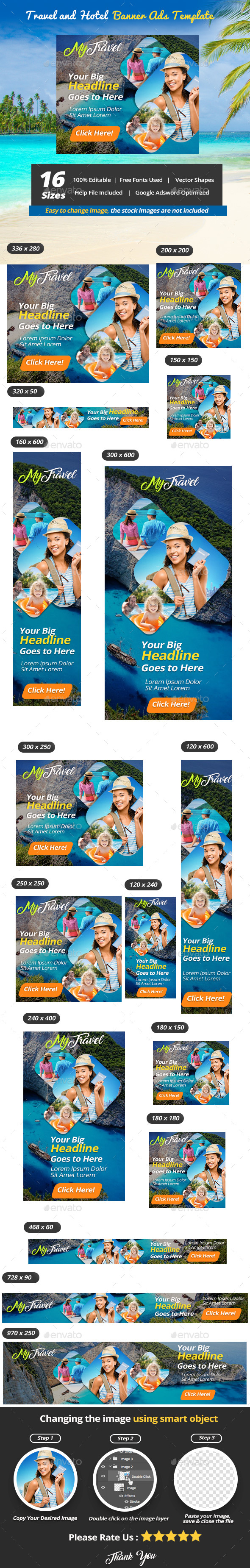 Travel and Hotel Banner Ads Template - Banners & Ads Web Elements