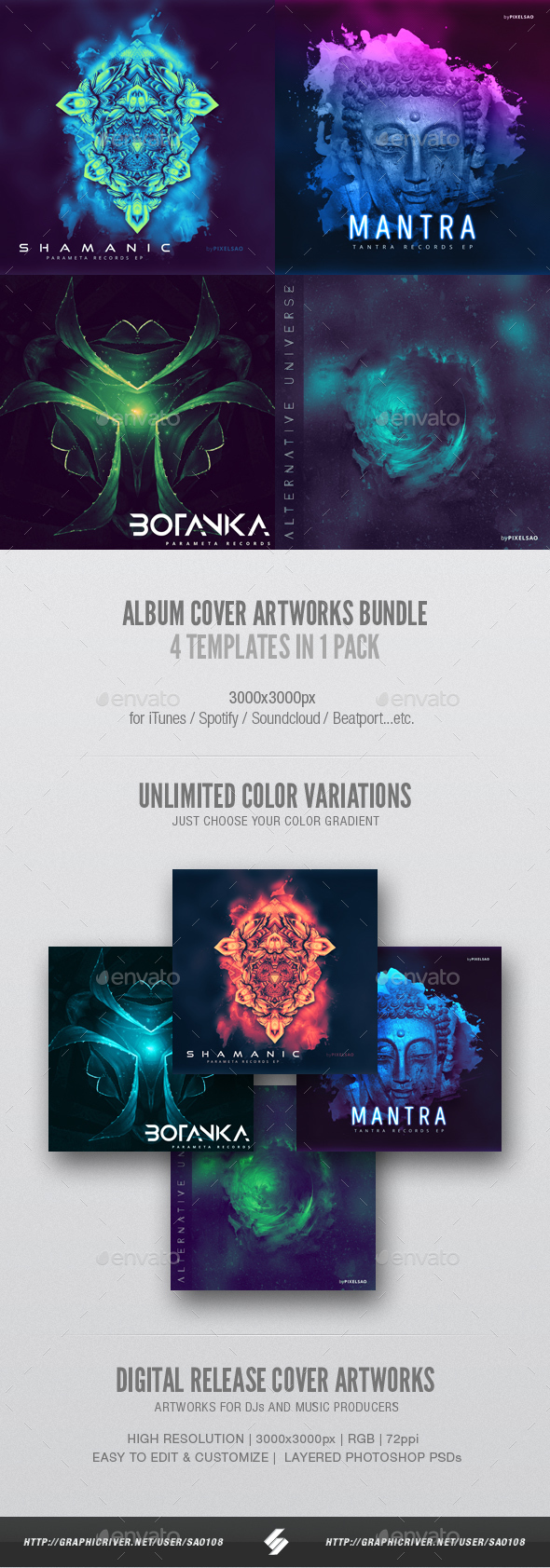 Electronic Music Album Cover Artwork Templates Bundle 3 - Miscellaneous Social Media