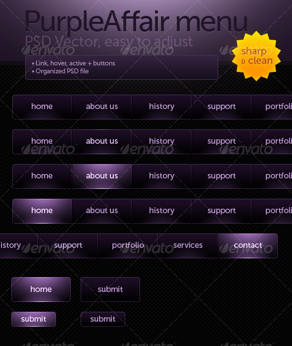 PurpleAffair menu - Buttons Web Elements