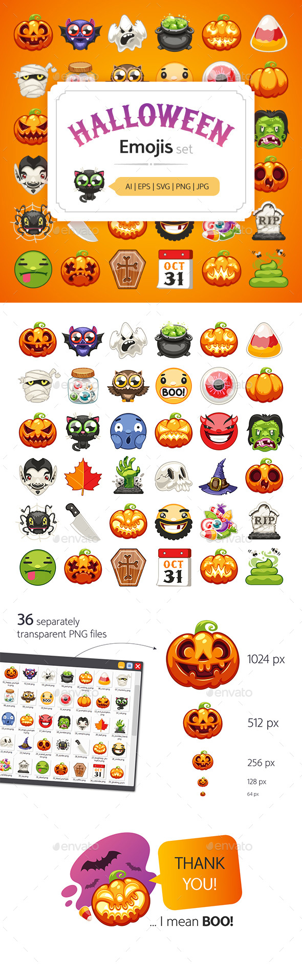 Halloween Emojis Set - Monsters Characters