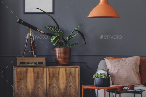 Retro grey living room interior Retro grey living room interior