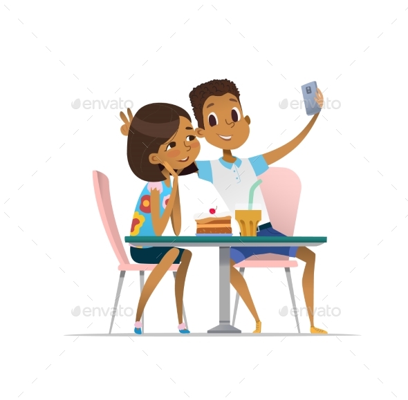 Girl and Boy Meeting at the Cafe, Vectors GraphicRiver