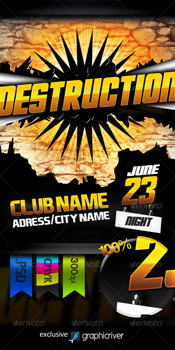 Destruction Night Flyer - Clubs & Parties Events