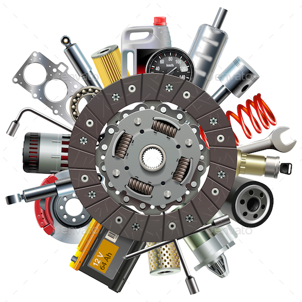 Vector Car Spares Concept with Clutch Disc - Industries Business