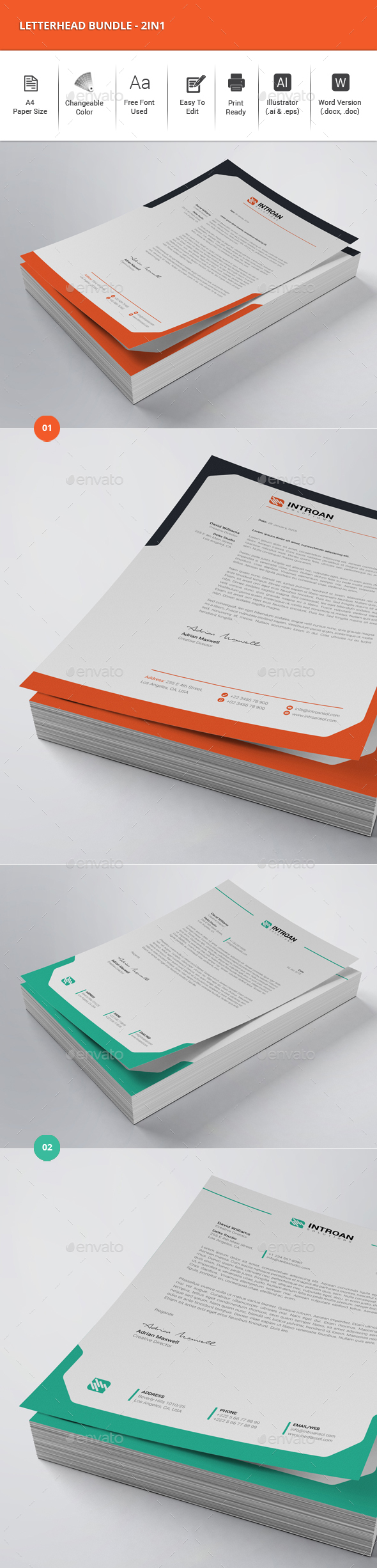 Letterhead Bundle - 2in1 - Stationery Print Templates