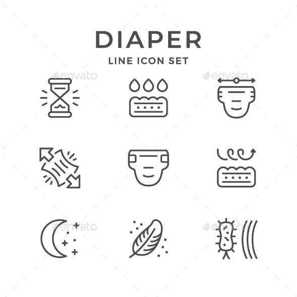 Set Line Icons of Diaper - Man-made objects Objects