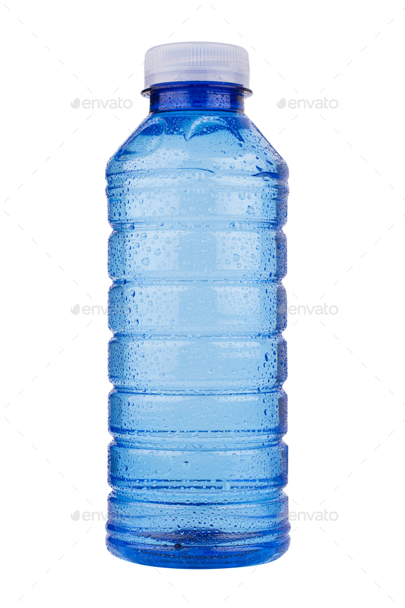 blue plastic vitamin water bottle on white background - Stock Photo - Images