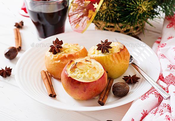 Stuffed Baked Apples With Cottage Cheese Raisins And Almonds For