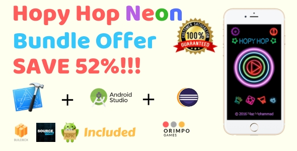 Hopy Hop Neon Bundle - Buildbox Game Template + eclipse + android studio + iOS xcode - CodeCanyon Item for Sale