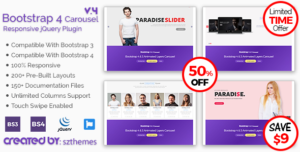 Bootstrap 4 Carousel Responsive jQuery Plugin - CodeCanyon Item for Sale