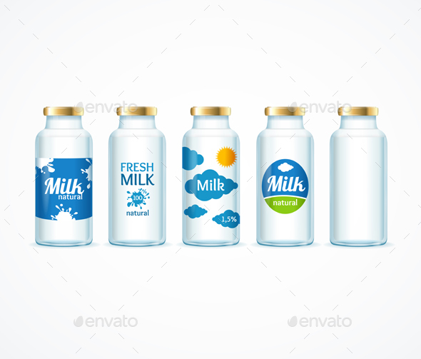 Realistic Detailed Milk Bottle Template Set - Food Objects