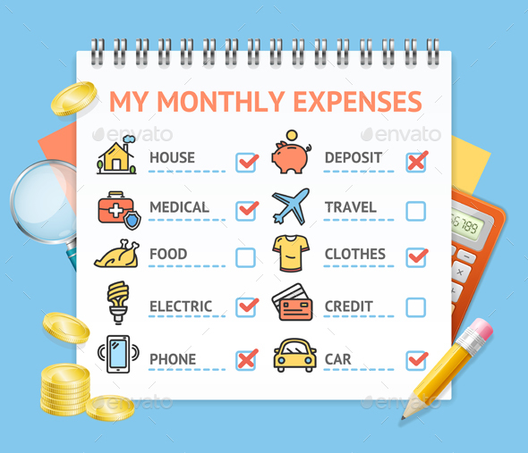 Monthly Expenses Realistic Concept - Miscellaneous Vectors