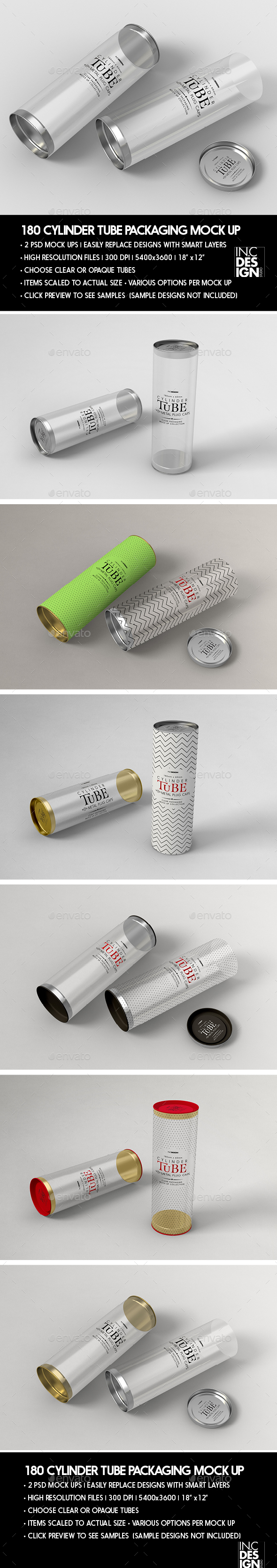 Cylinder 180mm PVC Tube Packaging with Metal Caps - Packaging Product Mock-Ups