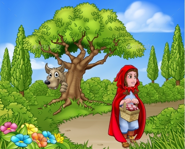 Little Red Riding Hood Fairy Tale Scene - Animals Characters
