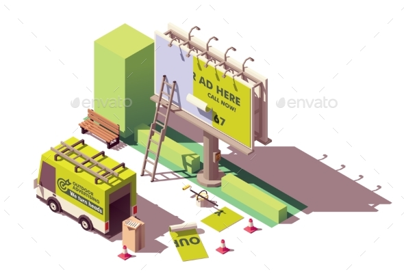 Vector Isometric Billboard Advertising Applying - Man-made Objects Objects