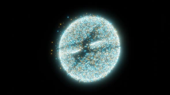 Glowing particles. Rotating disk. Sci-fi, energy, technology background.