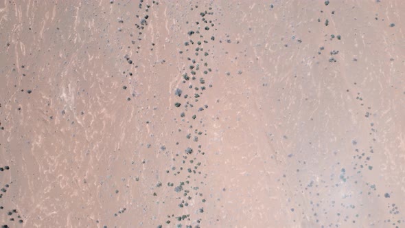 Karoo semi-desert in South Africa, drone fly over high shot panning down to up alt