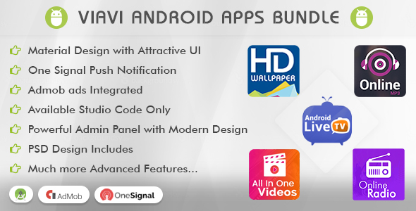Viavi Top 5 Android Apps Bundle (TV, Radio, Wallpaper, MP3 & Videos) - CodeCanyon Item for Sale