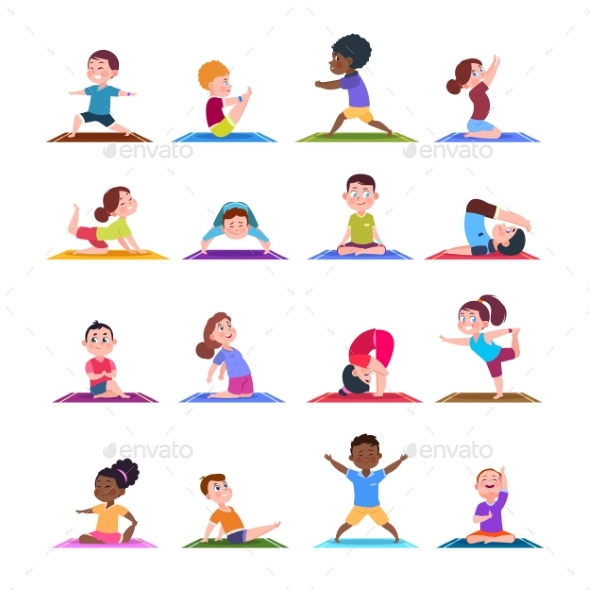 Children in Yoga Poses. - Characters Vectors