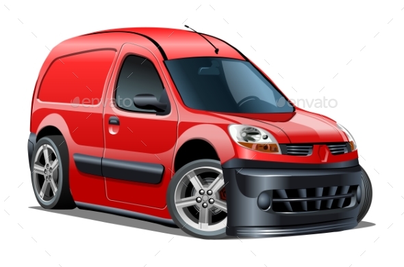 Vector Cartoon Delivery Van Isolated on White - Man-made Objects Objects