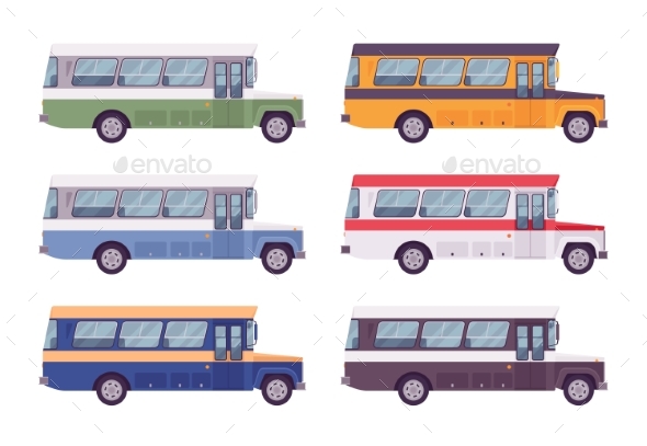 Retro Bus Set in Bright Colors - Man-made Objects Objects