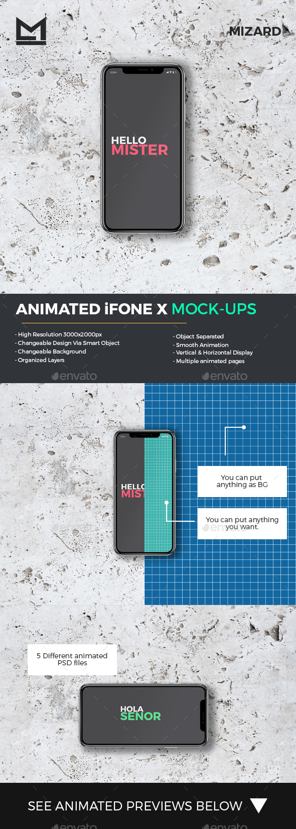 Animated iFone X Mock-Ups - Mobile Displays