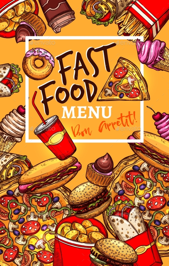 Vector Menu Template of Fast Food Restaurant - Food Objects